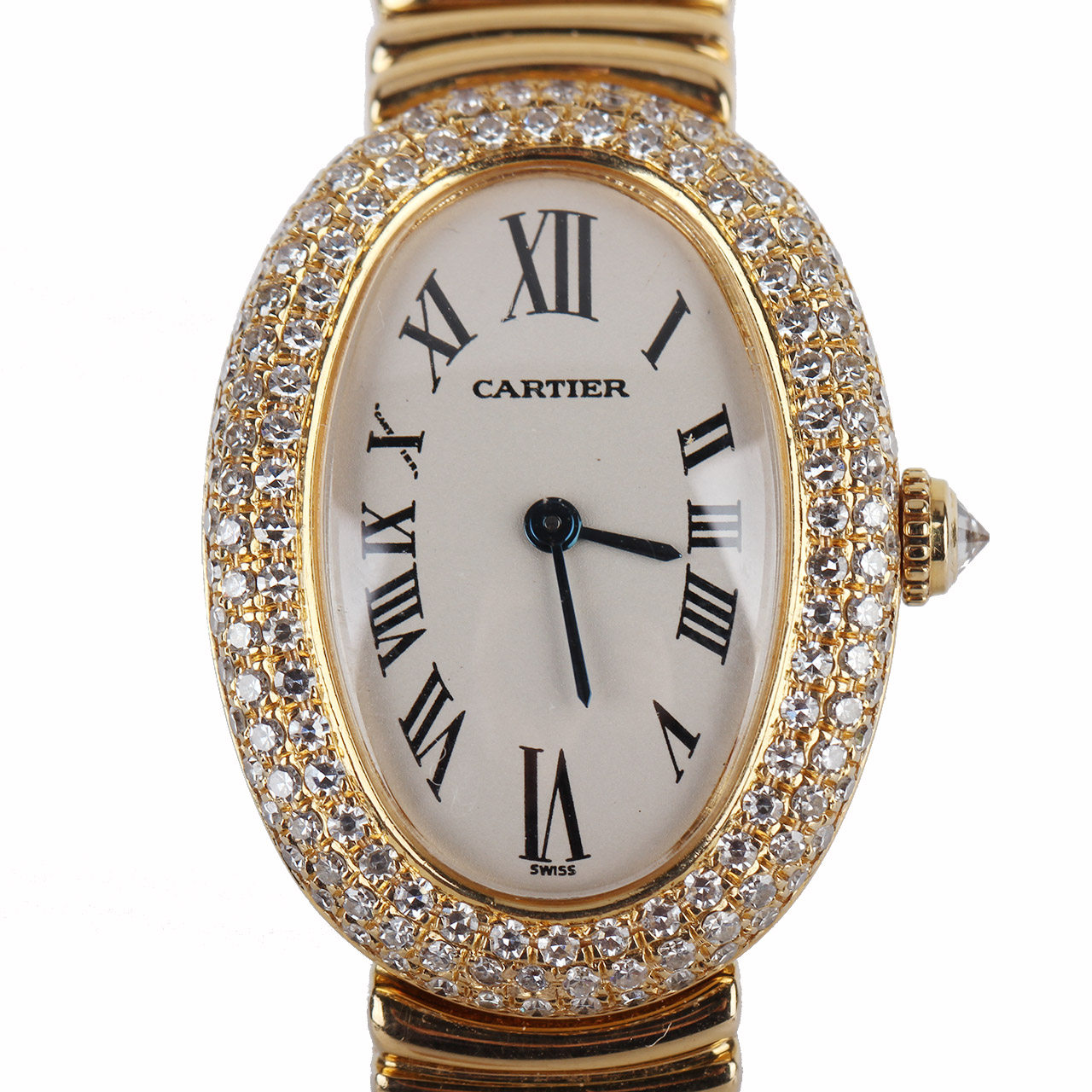 【9新】cartier卡地亚18k黄金后镶钻石英女表150822004