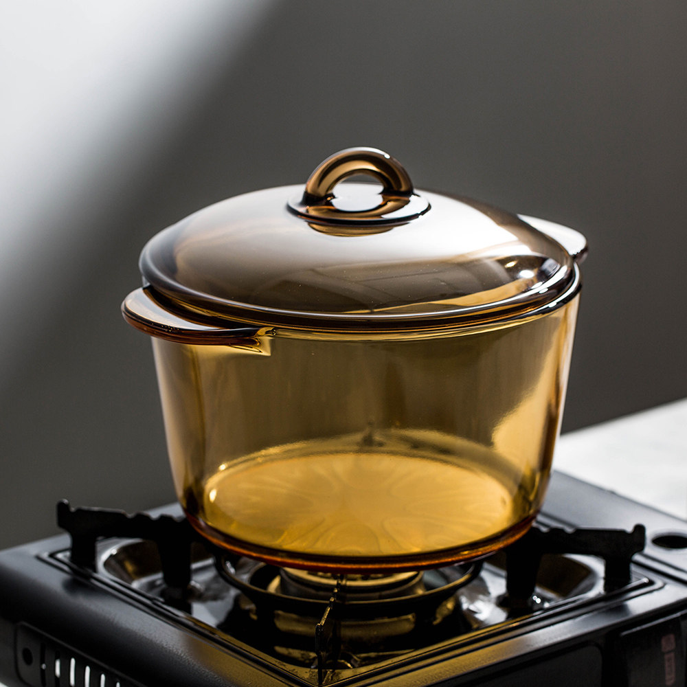 摩登主妇 明火直烧玻璃锅晶彩透明焖烧锅耐高温家用双耳汤锅炖锅