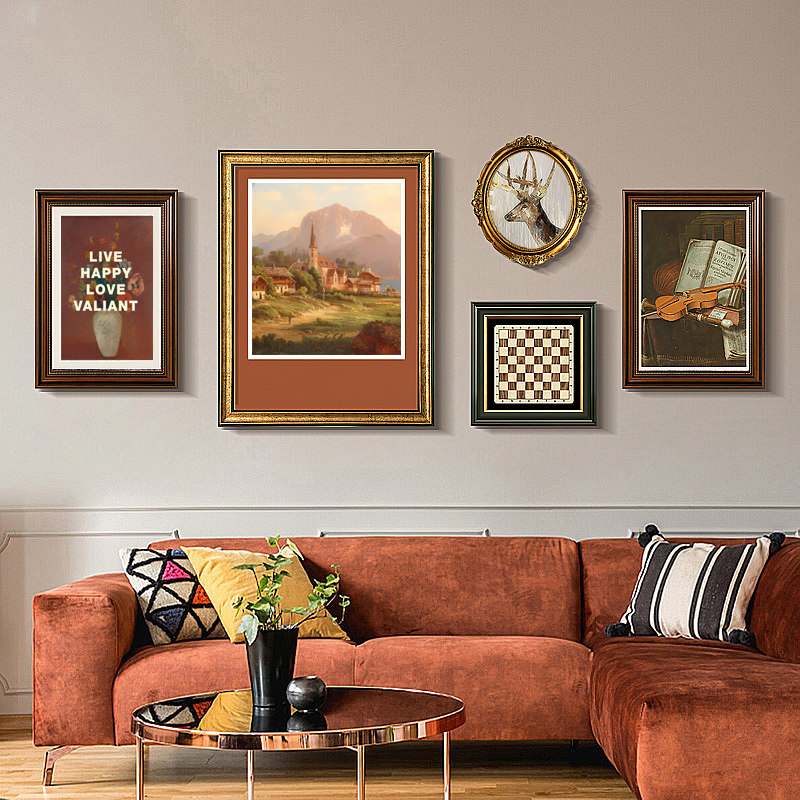 美式装饰画客厅沙发背景墙壁画复古挂画轻奢欧式玄关小众墙画法式