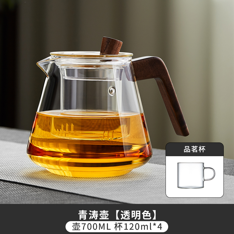 品启润玻璃茶壶家用木把泡茶壶套装耐热玻璃过滤单壶玻璃茶具煮促