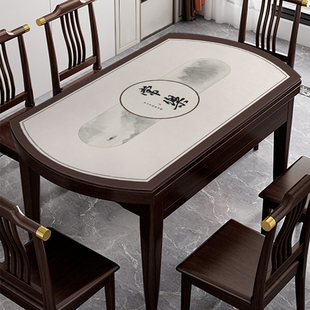 新中式椭圆形餐桌垫皮革防水防油免洗防烫厚圆桌餐桌布家用茶几垫