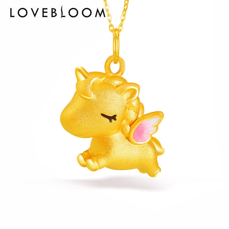 黄金吊坠独角兽金吊坠纯金9999足金999项链女天使金马24k金飞马