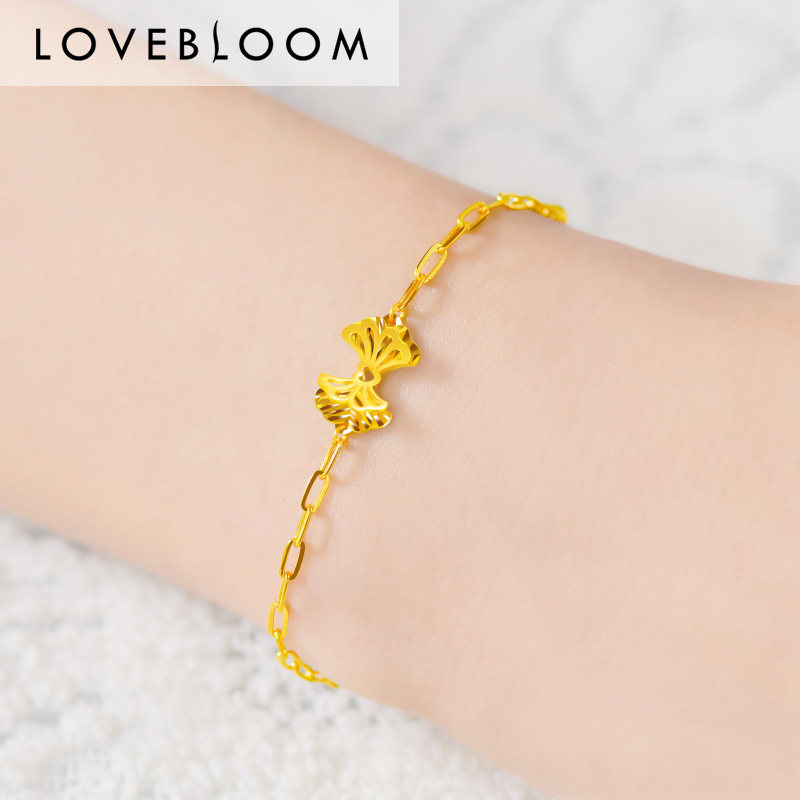 黄金手链999足金新款金手链纯金女款极细24k素金蝴蝶结时尚款手镯