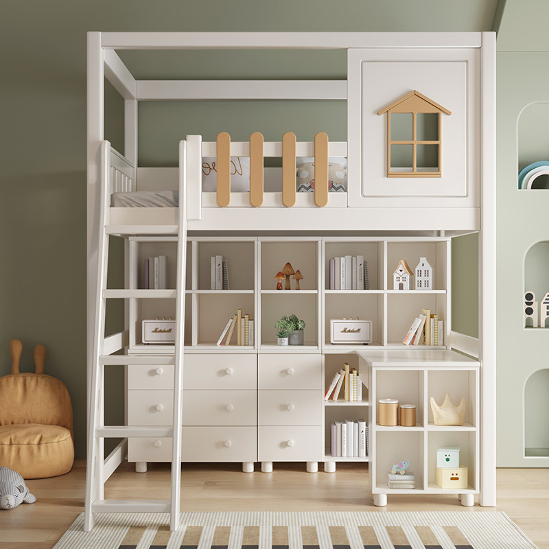 全实木儿童床高架床上床下桌下柜小户型多组合书桌一体男孩上下床