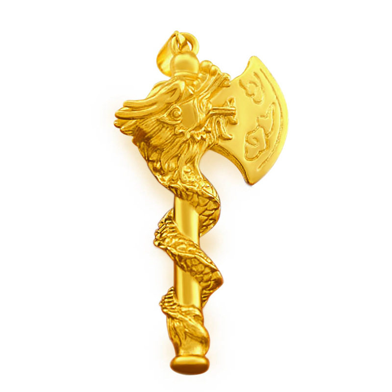 爆款创意个性沙金龙斧头吊坠男士越南沙金项坠子缅甸金铜镀金饰品