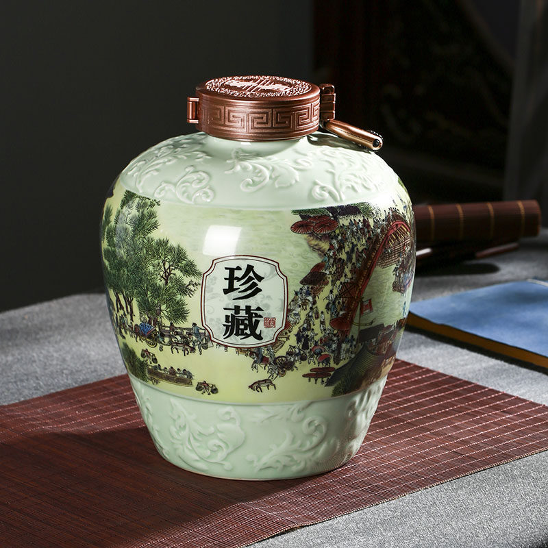 景德镇陶瓷泡酒瓶5斤10斤家用密封空瓶窖藏复古清明上河酒罐酒缸