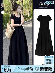 初春赫本风黑色连衣裙女夏季2024女装新款法式气质高级感显瘦长裙