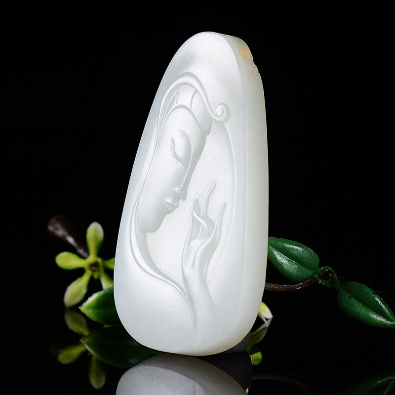 和田玉白玉 38g 侧脸观音挂件