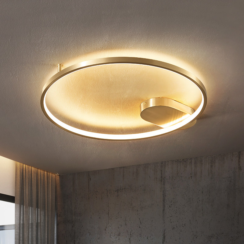 北欧轻奢客厅圆形全铜吸顶灯
