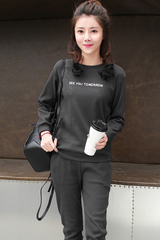 春秋2016韩版新款字母运动服套装女圆领修身显瘦哈伦裤休闲两件套