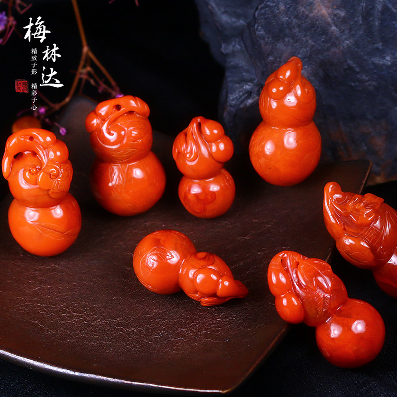 melinda/梅林达【茂盛吉祥】南红玛瑙苏工雕刻玉石葫芦吊坠福禄