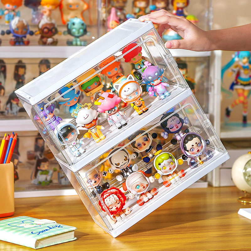 盲盒展示柜落地收纳放娃娃桌面场景透明泡泡玛特手办亚克力架子