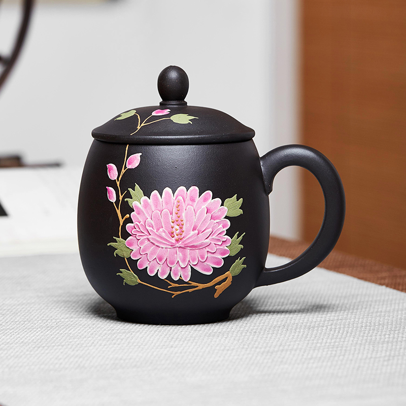 宜兴紫砂杯变色牡丹手工正品茶具高端办公室喝茶泡茶杯男女士杯子