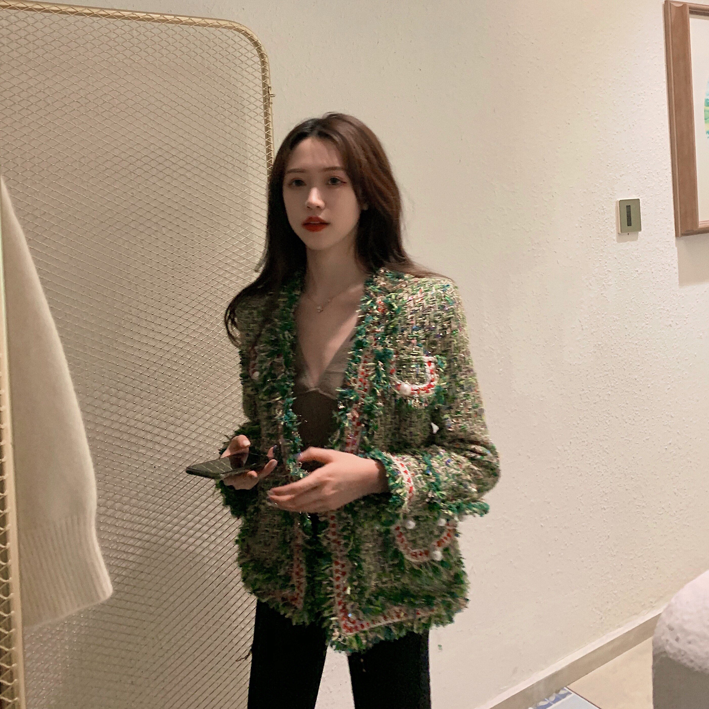 外套女冬短款 百搭 休闲_复古港味小香风粗花呢短款外套女2019新款
