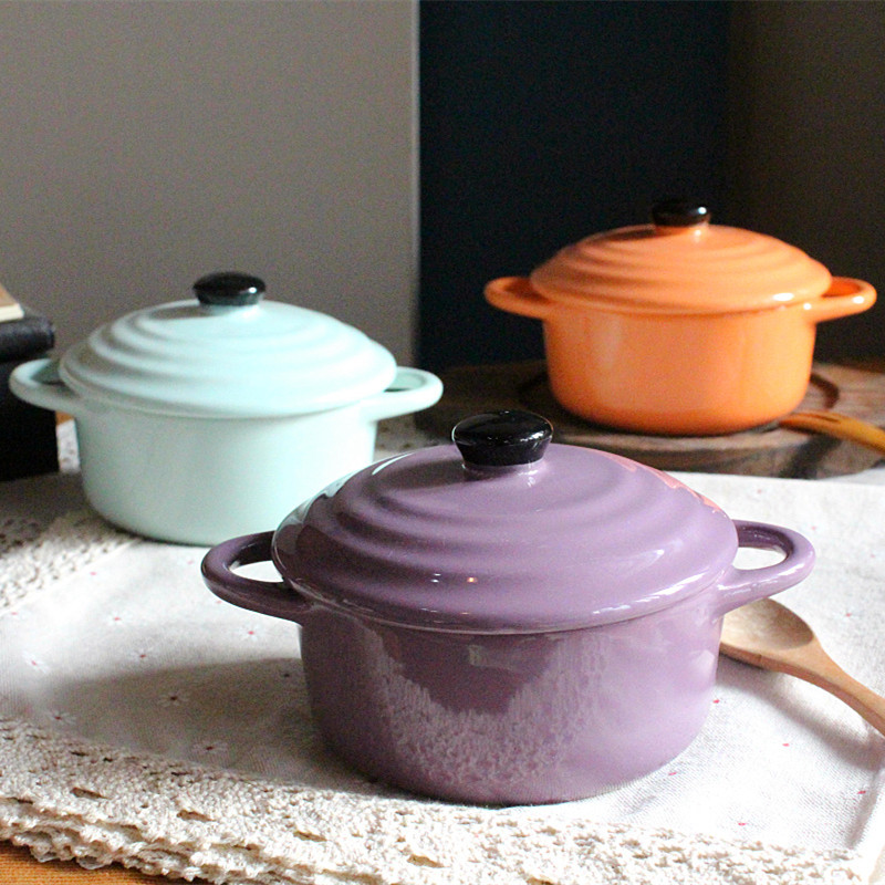 绿枫叶陶瓷汤碗韩式色釉双耳汤碗有盖汤盅烤盅罗宋汤盅西式粥碗