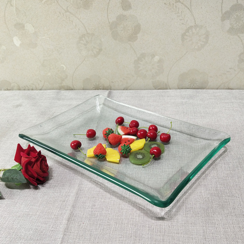 钢化玻璃透明长方形无花边浅自助餐厅水果盘KTV水果拼盘