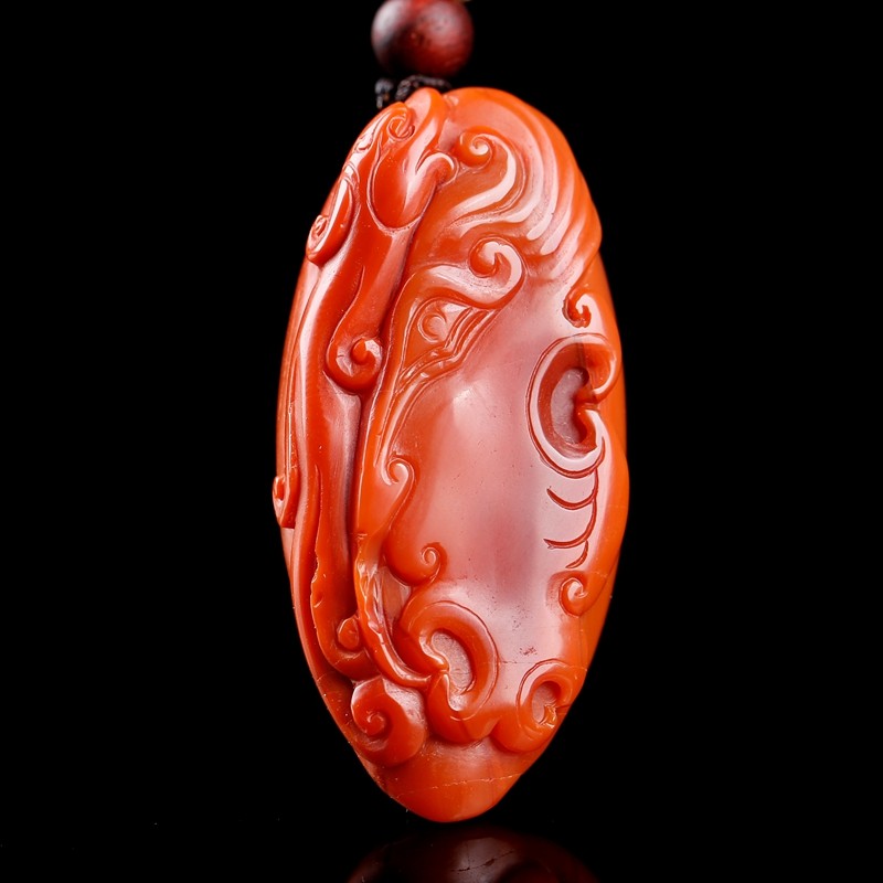 【21.04g含绳】型美大气 色艳红润 南红玛瑙 仿古龙 挂件