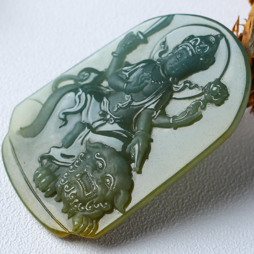 糯种翡翠文殊菩萨吊坠32.73g