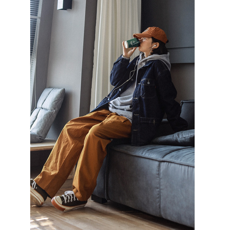 nobodyknows 美式复古咔叽纯色多袋宽松工装男女牛仔夹克外套