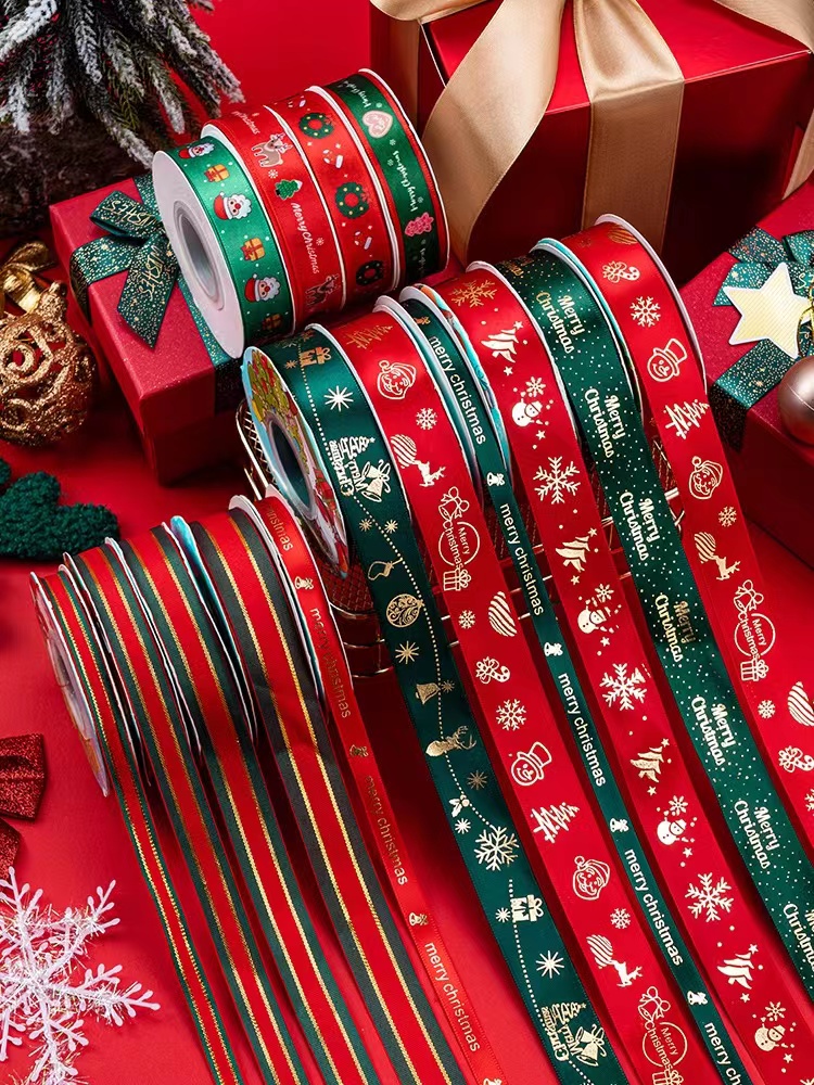 圣诞节蛋糕丝带装饰礼物盒子烫金丝带绸带花束包装烘焙手提盒绑带