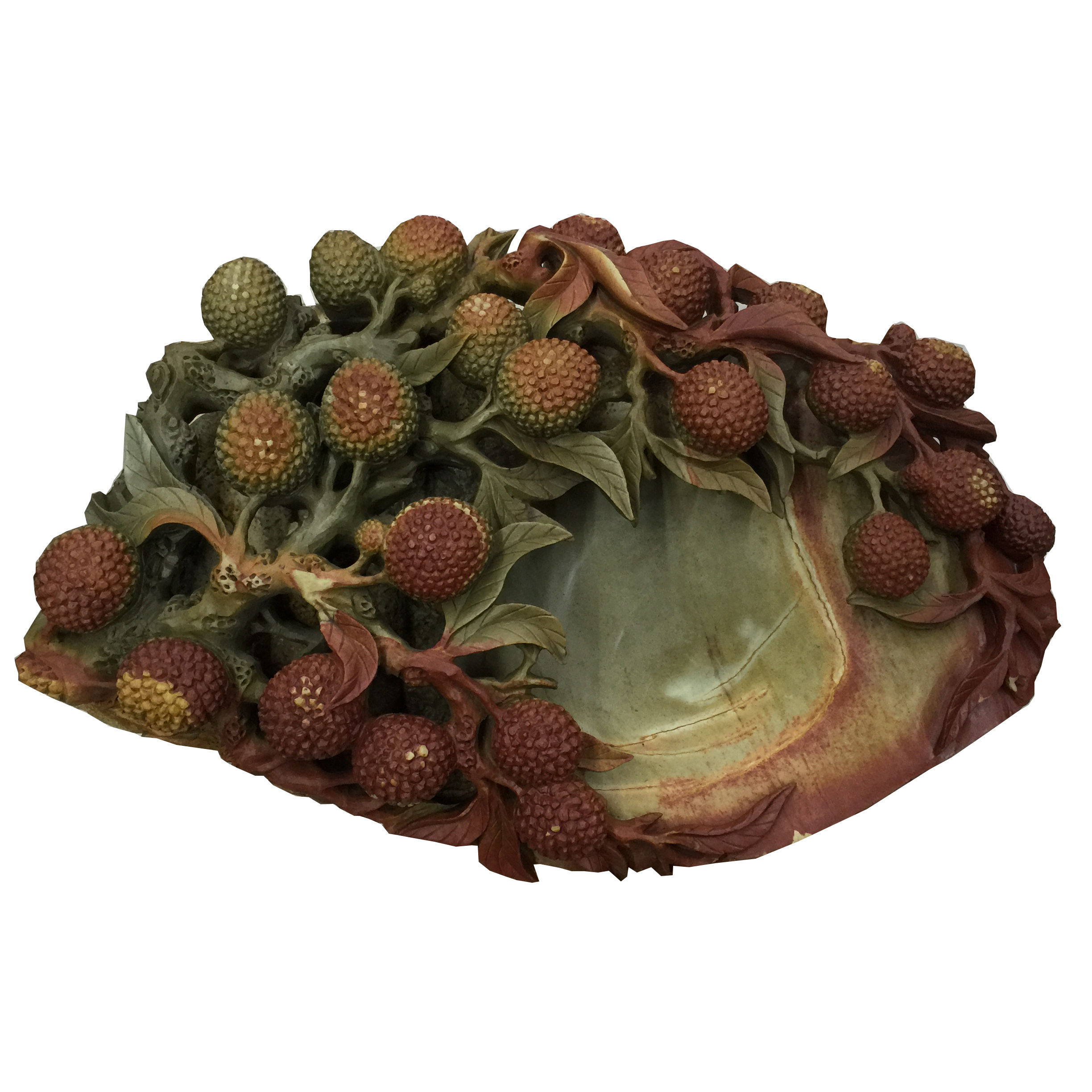 端砚石 绿端 荔枝摆件 天然红皮绿端石52x31x15cm