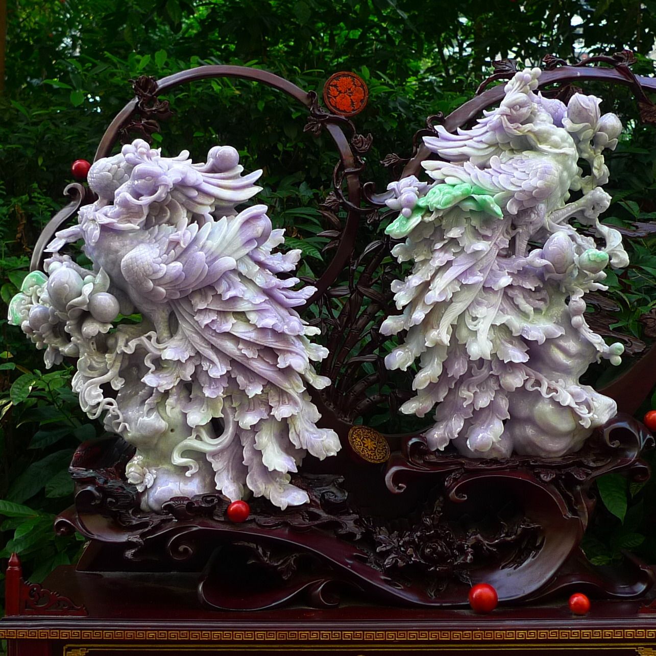 (百鸟朝凤)大摆件春带彩a货翡翠,质量过重无测