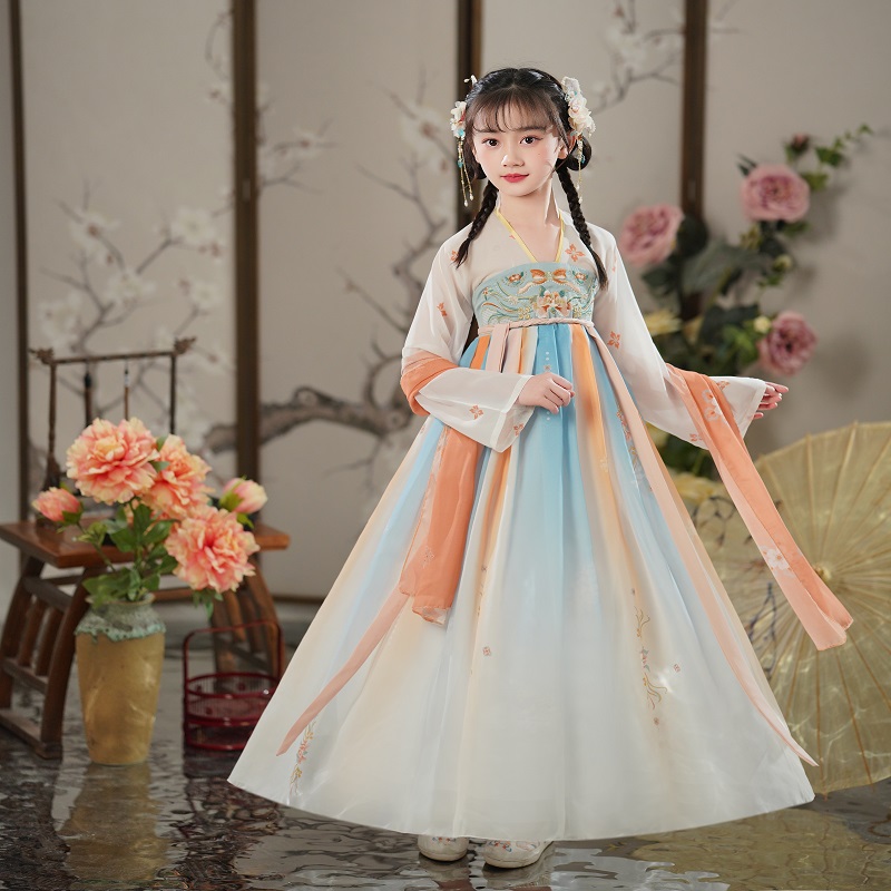 汉服女童演出新款儿童古装中国风超仙唐装古风女孩春秋公主连衣裙