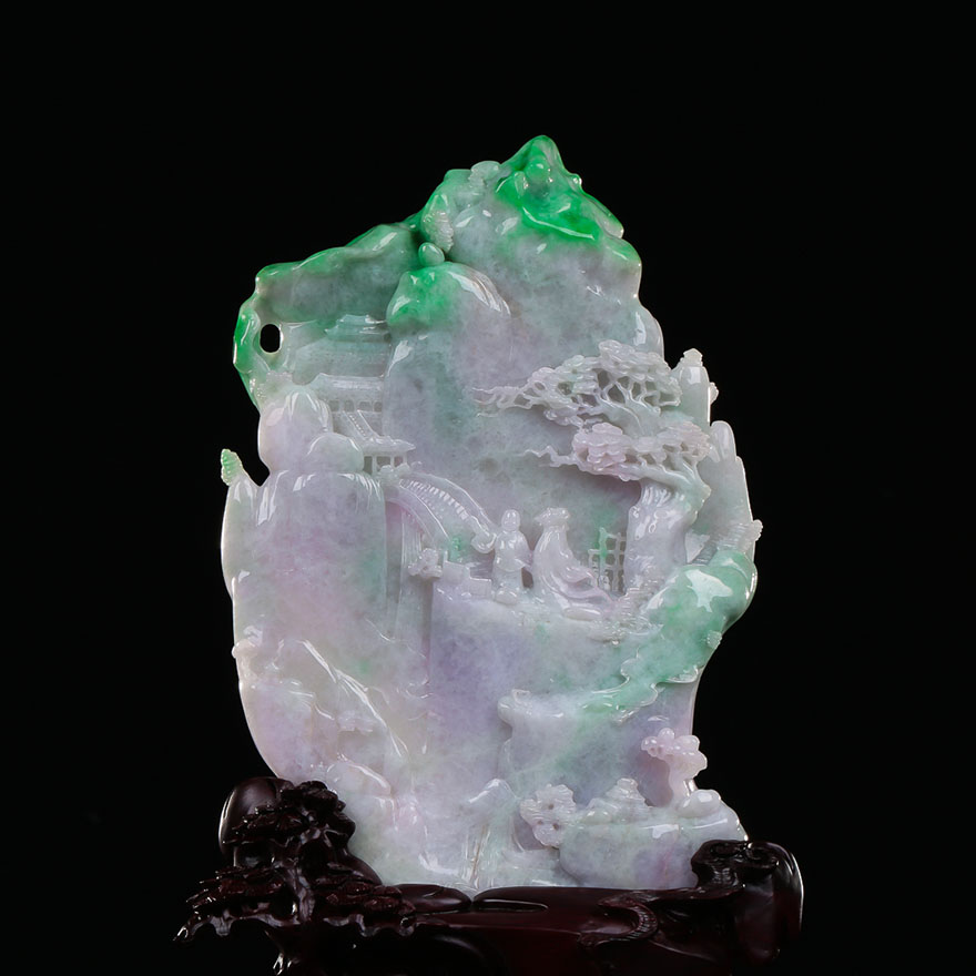 天然a货翡翠春带彩山水摆件2.20千克