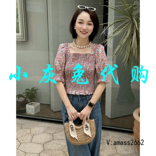 小灰兔代购欧阿玛施女装2024法式方领泡泡袖碎花短款衬衫1300995