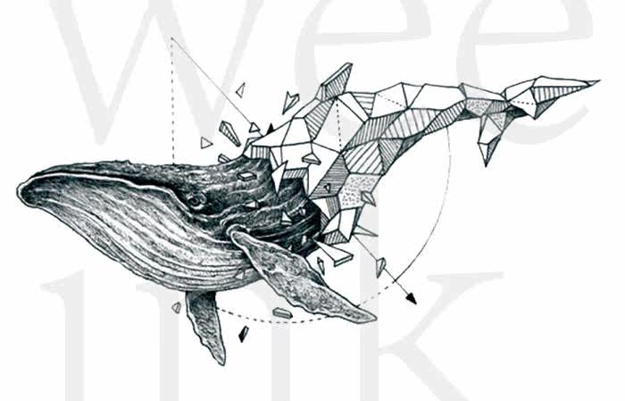 特价3d纹身贴_防水纹身贴小 韩版几何鲸鱼 花臂3d 持久微画原创 纹身