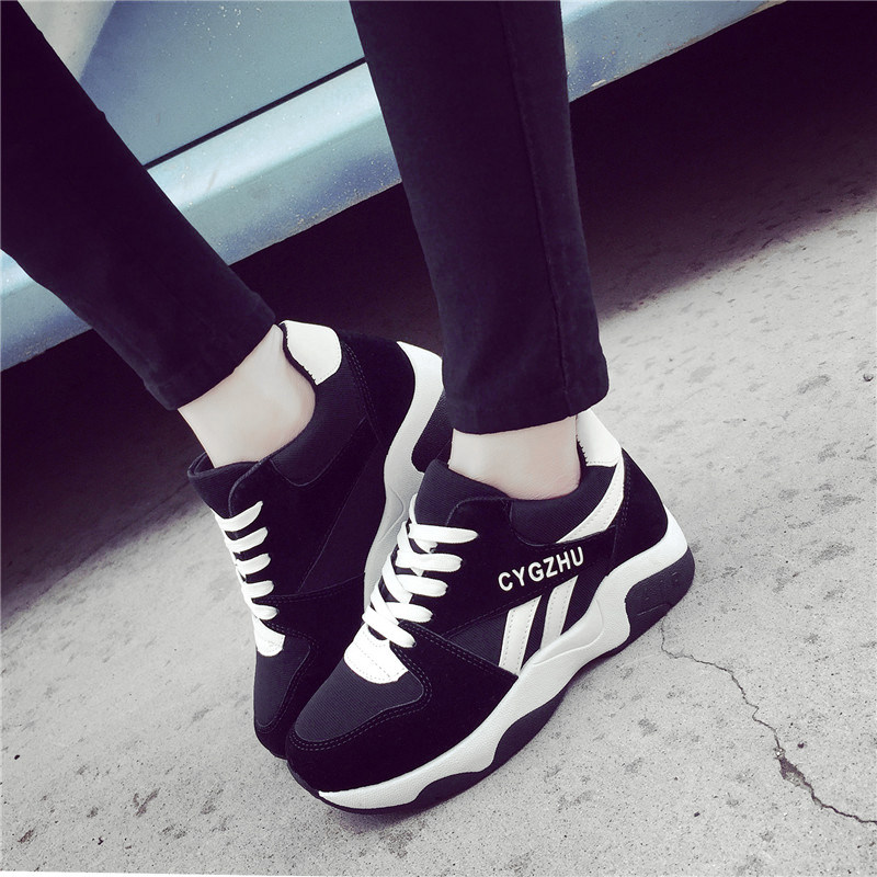 少女生黑白运动鞋女鞋2019新款韩版跑步春天初中学生休闲鞋子百搭