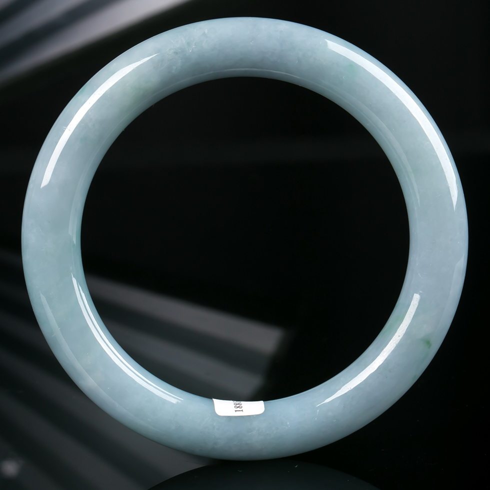 a货翡翠冰糯种圆条圆口手镯63.06克 (内径58.4mm)