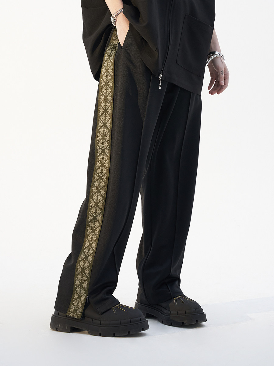 lkstoremoditec蝴蝶logo串标宽松直筒休闲长裤男情侣款织带裤