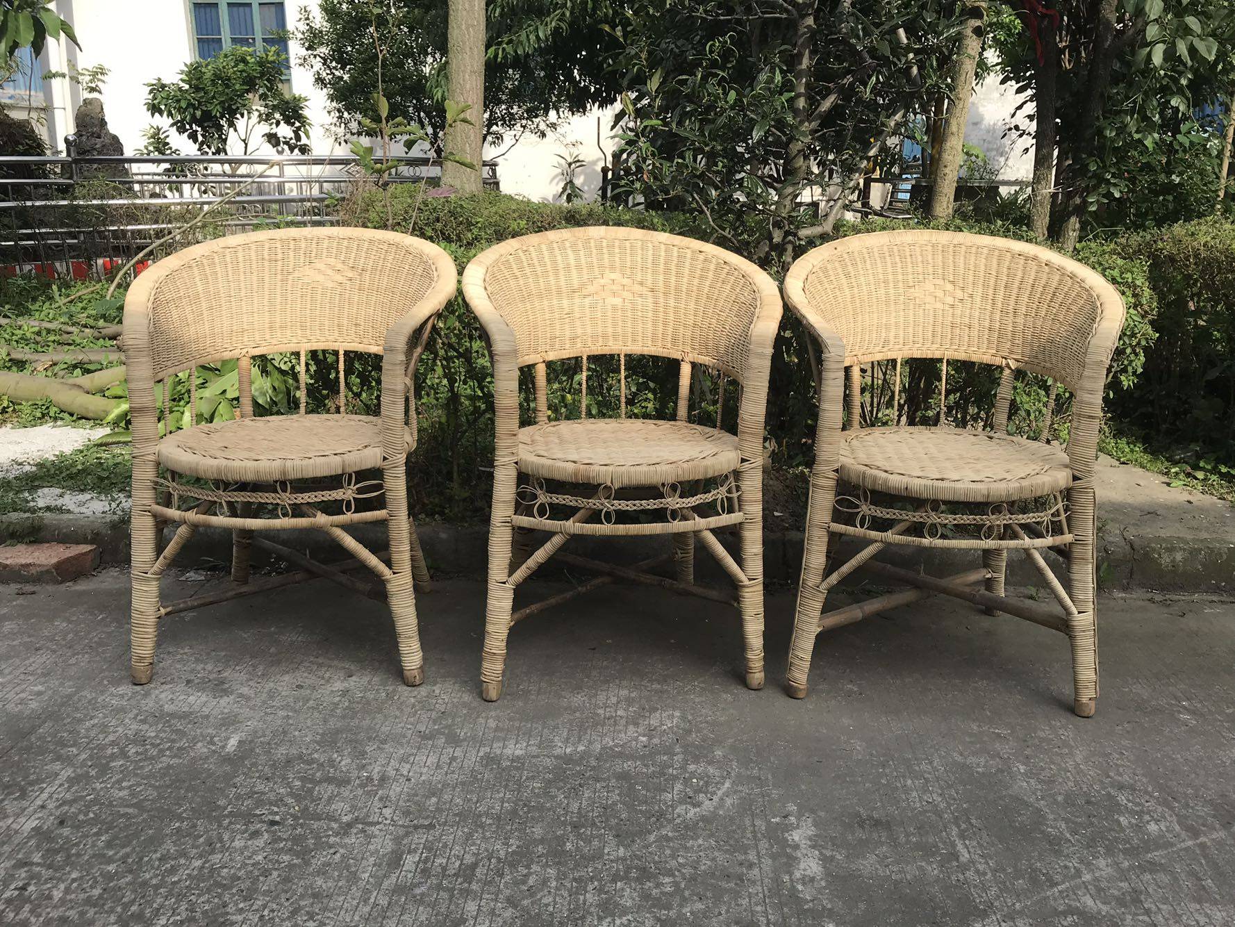 手工单人椅老人真藤藤椅老式腾椅做旧复古阳台休闲椅竹椅圈椅电脑