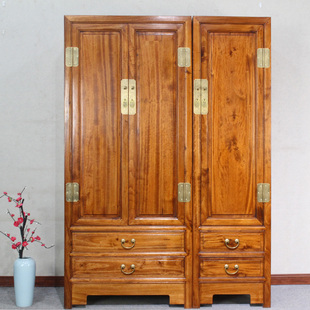 现代中式实木简约双门衣柜香樟木整体衣橱收纳储物柜卧室古典家具