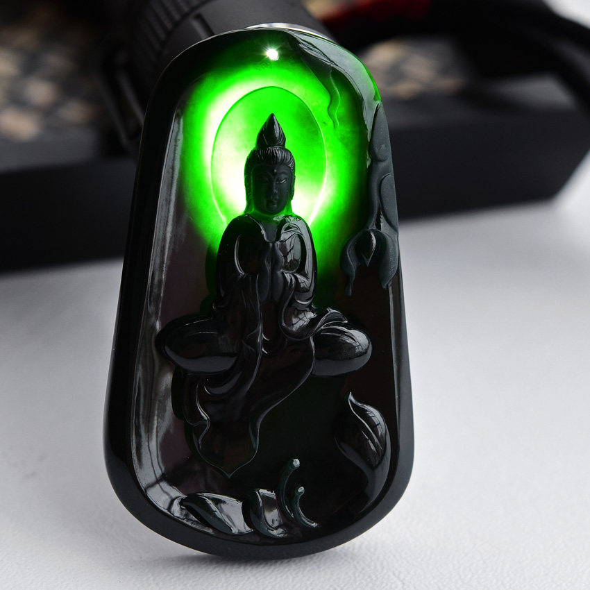 a054 冰种至尊黑观音吊坠 26.48克