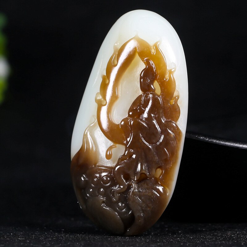 中国青年玉雕家林培作品和田玉羊脂白玉【花开见佛】挂件 55.74克