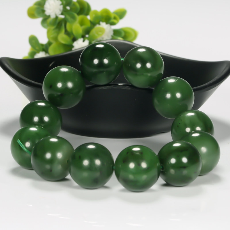 和田玉【菠菜绿】手串98.27克