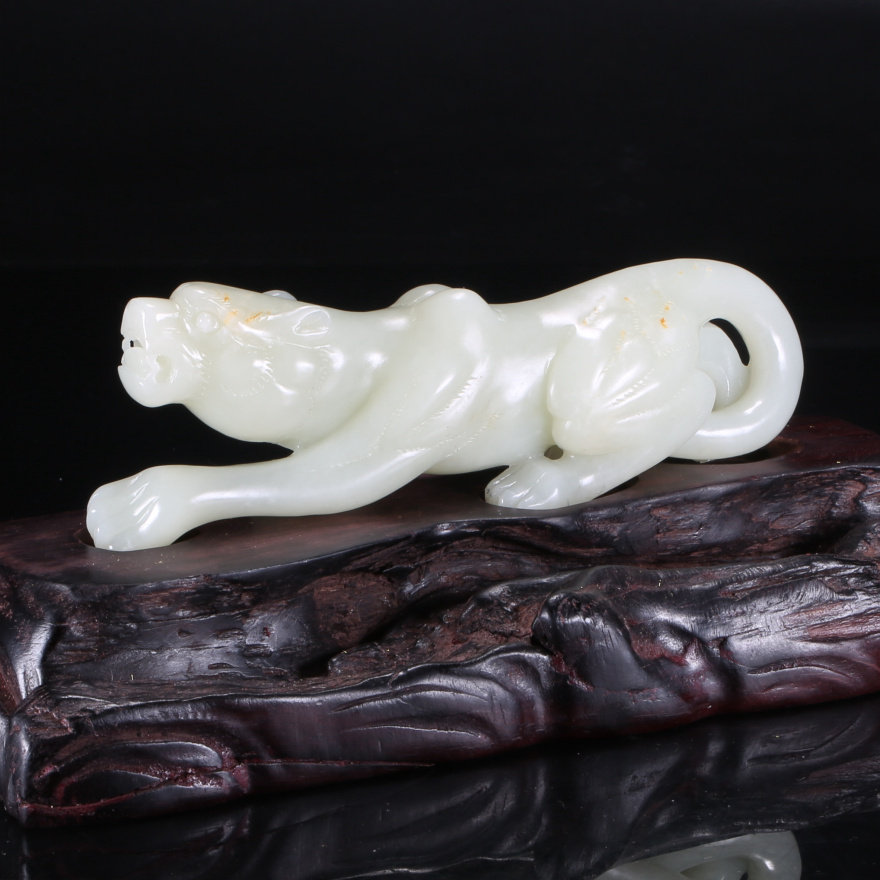 和田玉白玉金钱豹 摆件351g