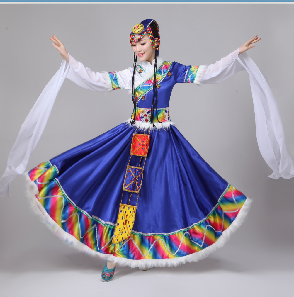 新款藏族舞蹈服女少数民族服装水袖演出服成人西藏表演服高档长裙