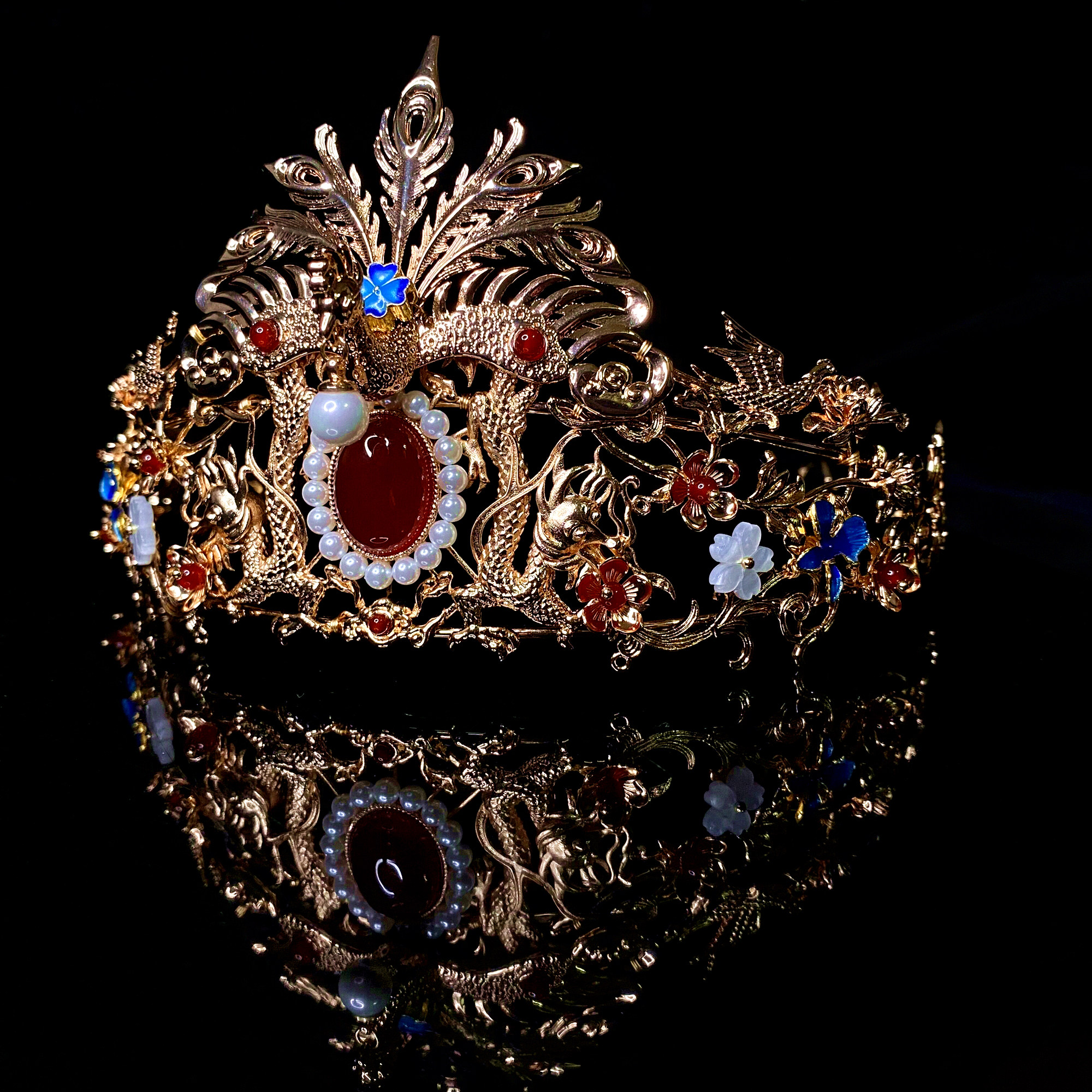 富贵本贵 清风与酒原创唐宋明制汉服大发冠重工婚嫁凤冠古风发饰