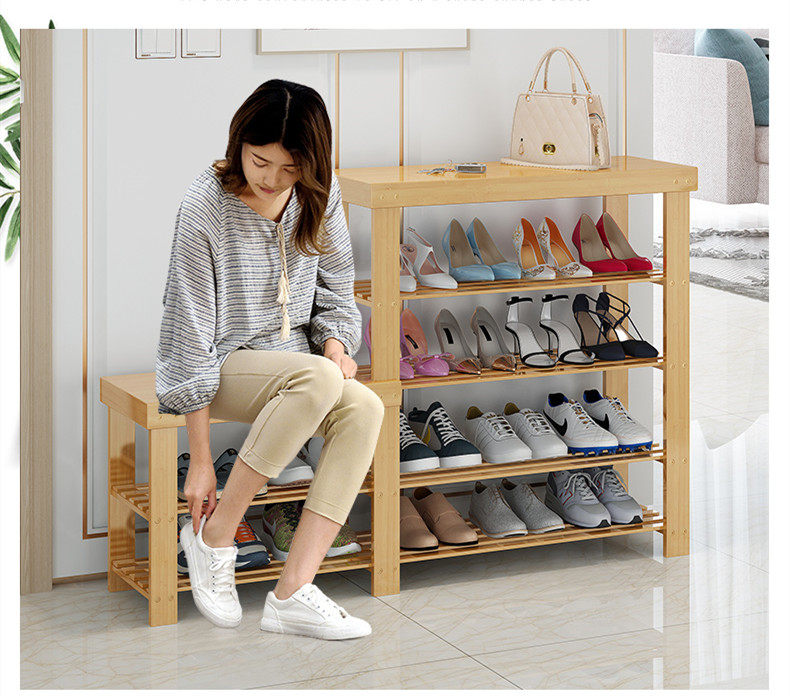 鞋架简易多层家用防尘鞋柜经济型收纳门口可坐穿换鞋凳小竹鞋架子