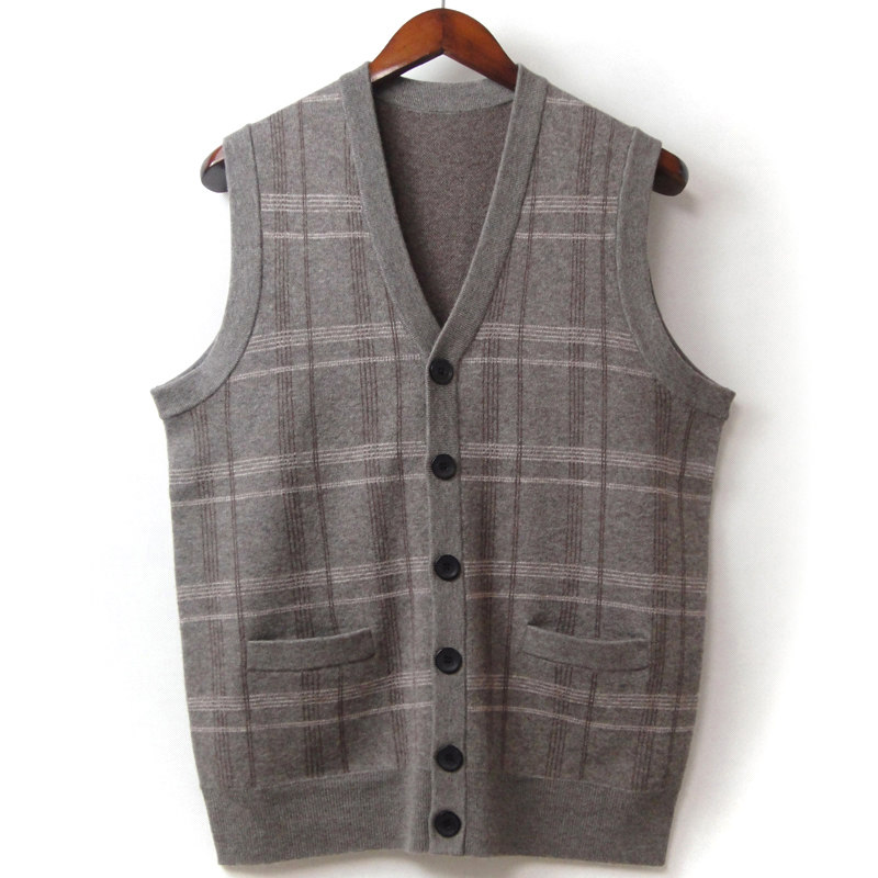 秋季中老年人男士纯羊毛马甲坎肩70岁爸爸装马夹爷爷休闲格子背心背心