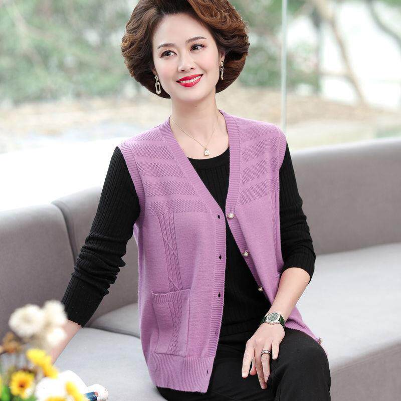 马甲毛衣背心春秋新款时尚开衫纽扣针织中老年妈妈装马夹坎肩女士