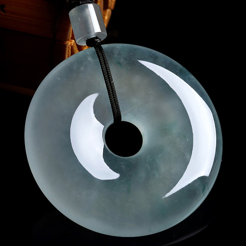 【藏品怀古】天然翡翠-冰种飘花怀古平安扣吊坠60.00g(含珠绳重)