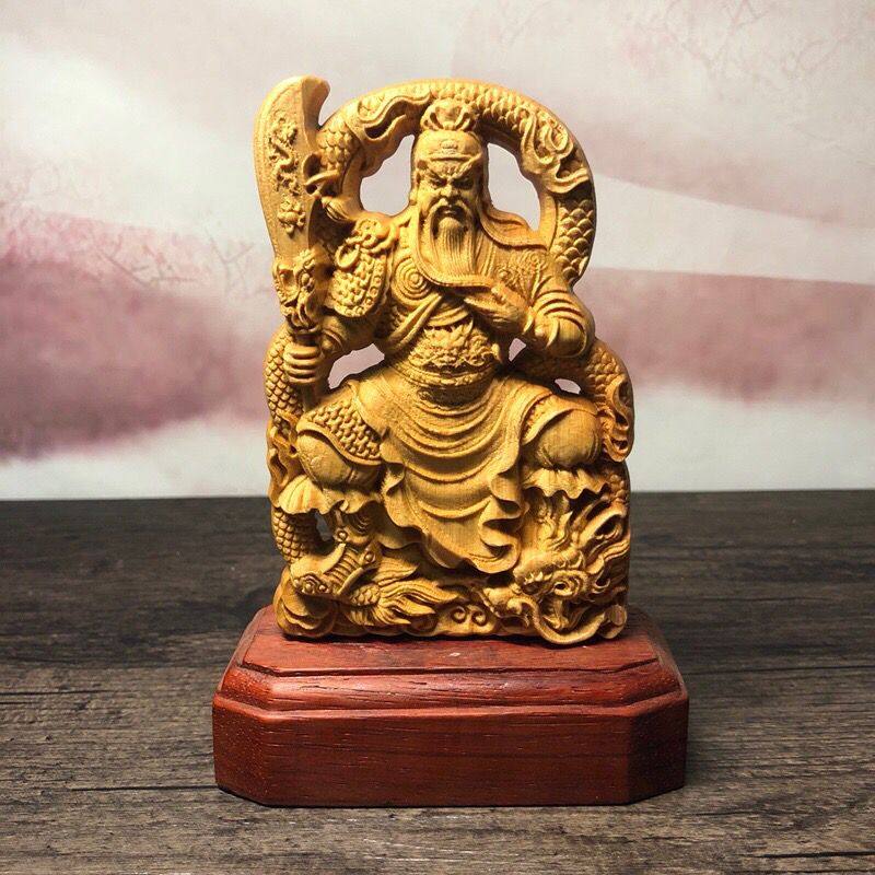 太行崖柏关公木雕刻盘龙摆件精雕件御龙关二爷武财神手工艺品办公