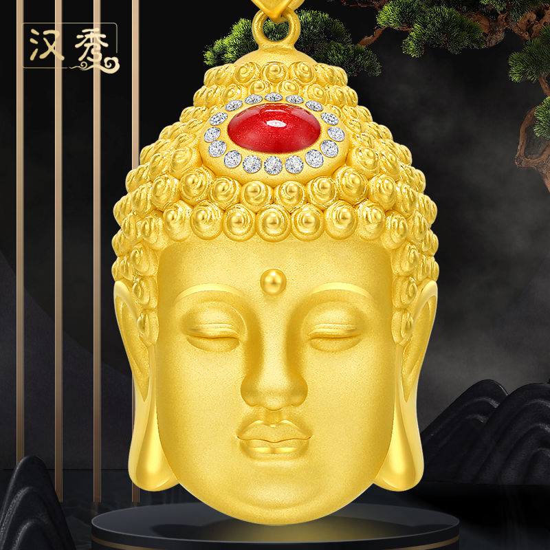 汉秀黄金钻石佛头吊坠女新款足金大日如来佛挂坠男项链送妈妈礼物