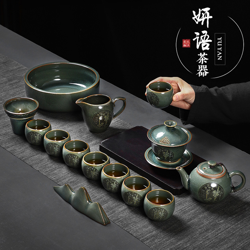 景德镇龙泉青瓷功夫茶具套装家用办公室用高端茶壶整套茶杯礼盒装