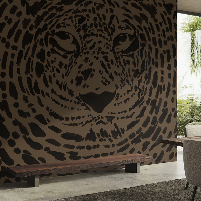 艺速 现代简约花豹纹动物褐色定制壁纸客餐厅沙发背景墙壁画 唤醒