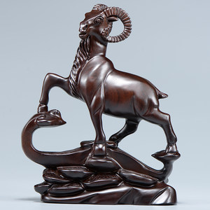 黑檀木雕刻羊摆件实木质动物生肖三羊开泰红木家居客厅装饰工艺品